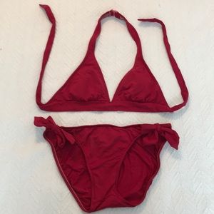 ROXY red triangle bikini with matching bow bottoms